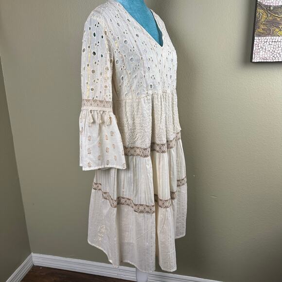 NAOO Nation AK Outfits Women S Dress 3/4 bell sleeve, 3 tiers BOHO peasant - Picture 2 of 10